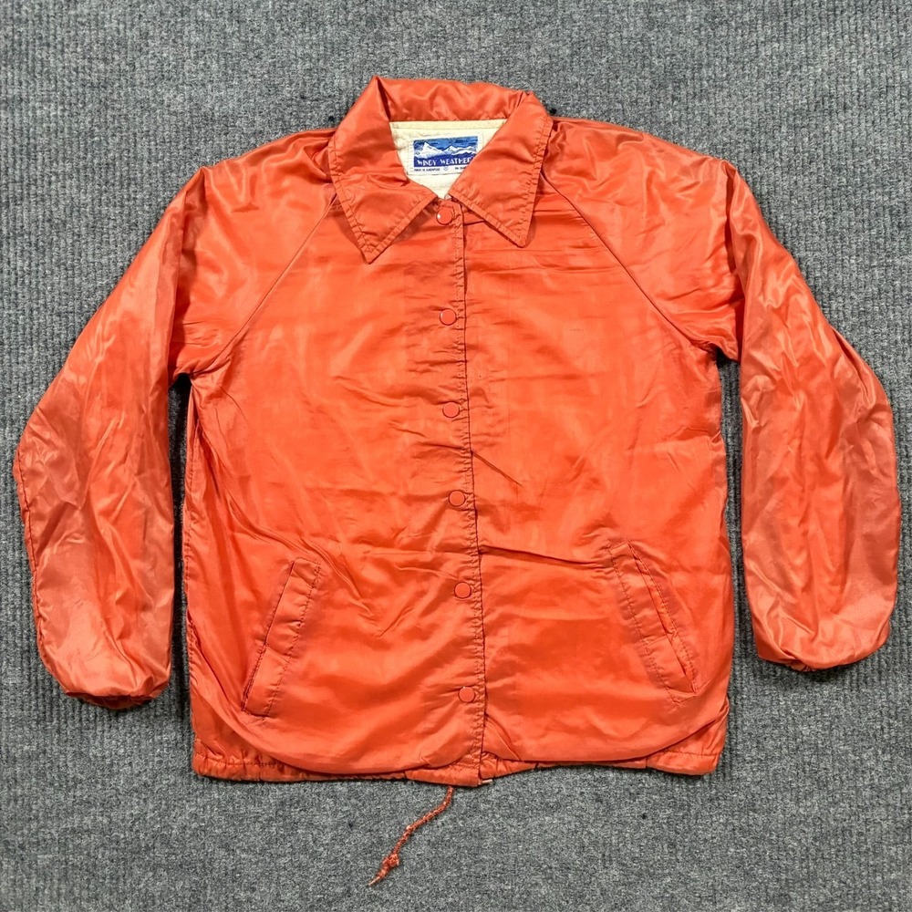 Vintage Windy Weather Coach Jacket Mens Size M Orange Snap Front Nylon USA
